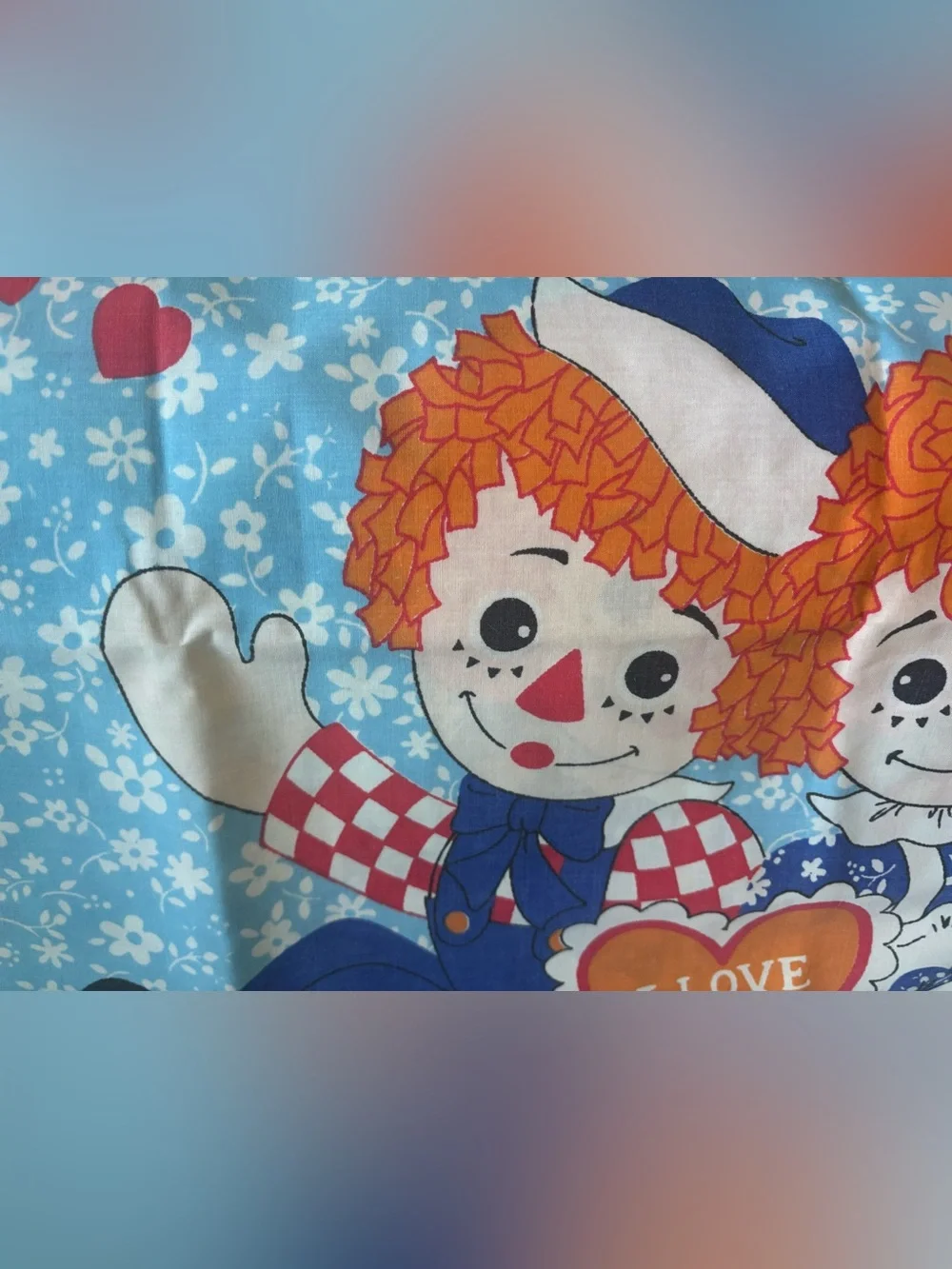 Vintage Raggedy Ann & Andy I Love You Pillowcase 30”x21”Bobbs-Merrill Co